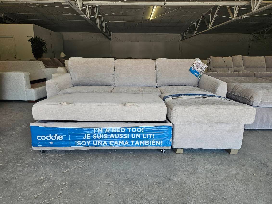 New Taupe Coddle Sleeper Sofa with Reversible Storage Chaise