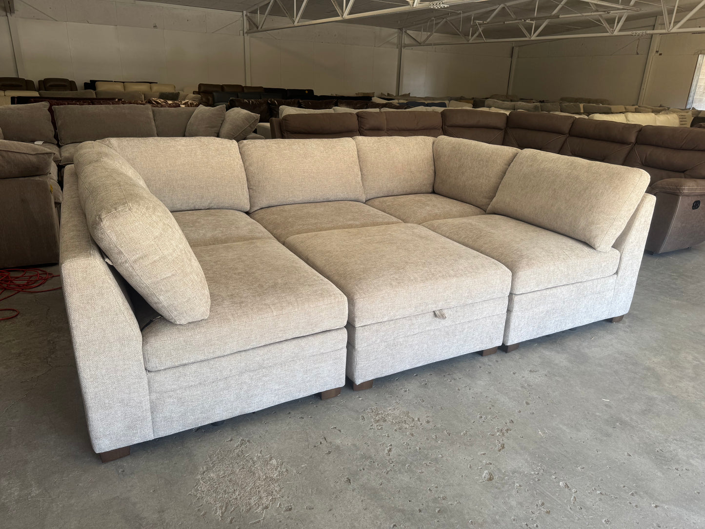 New Oatmeal 6 Piece Modular Sectional with Storage Ottoman