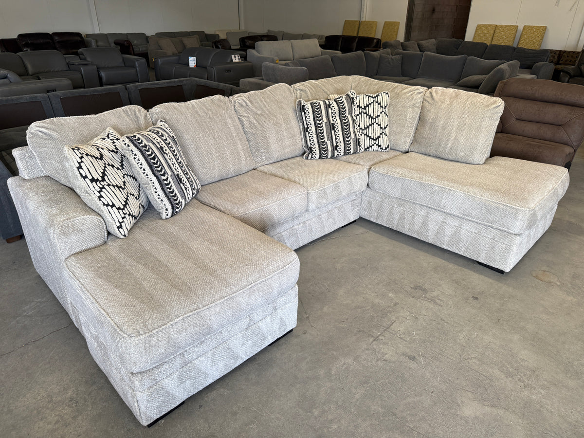 Plush Light Gray U-Shaped Sofa with Dual Chaise Lounges