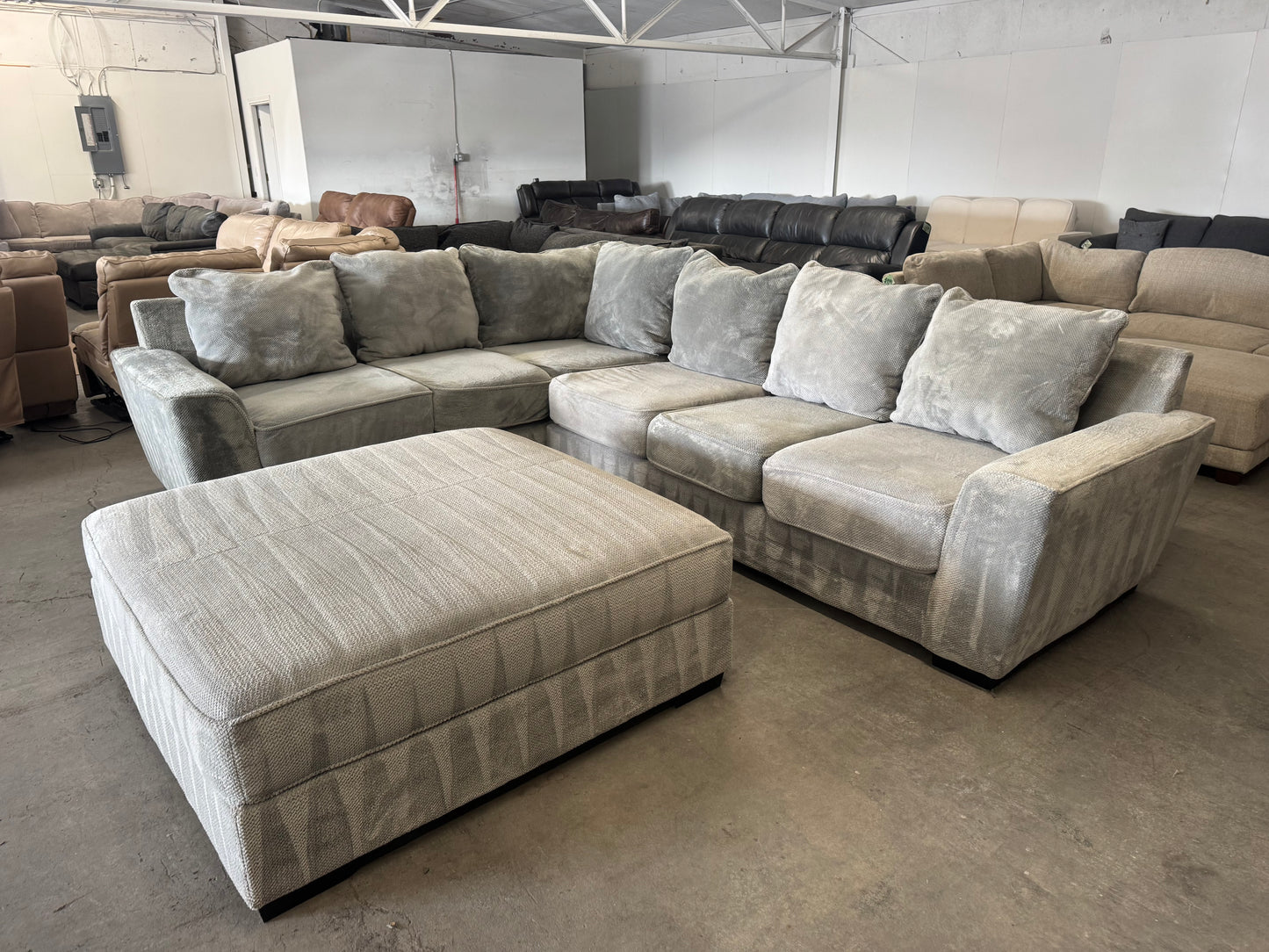 Huge Plush Light Gray L Shape Sectional Sofa with Oversized Ottoman