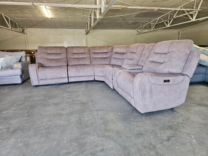 Light Brown Microfiber Modular Sofa with Three Power Recliners