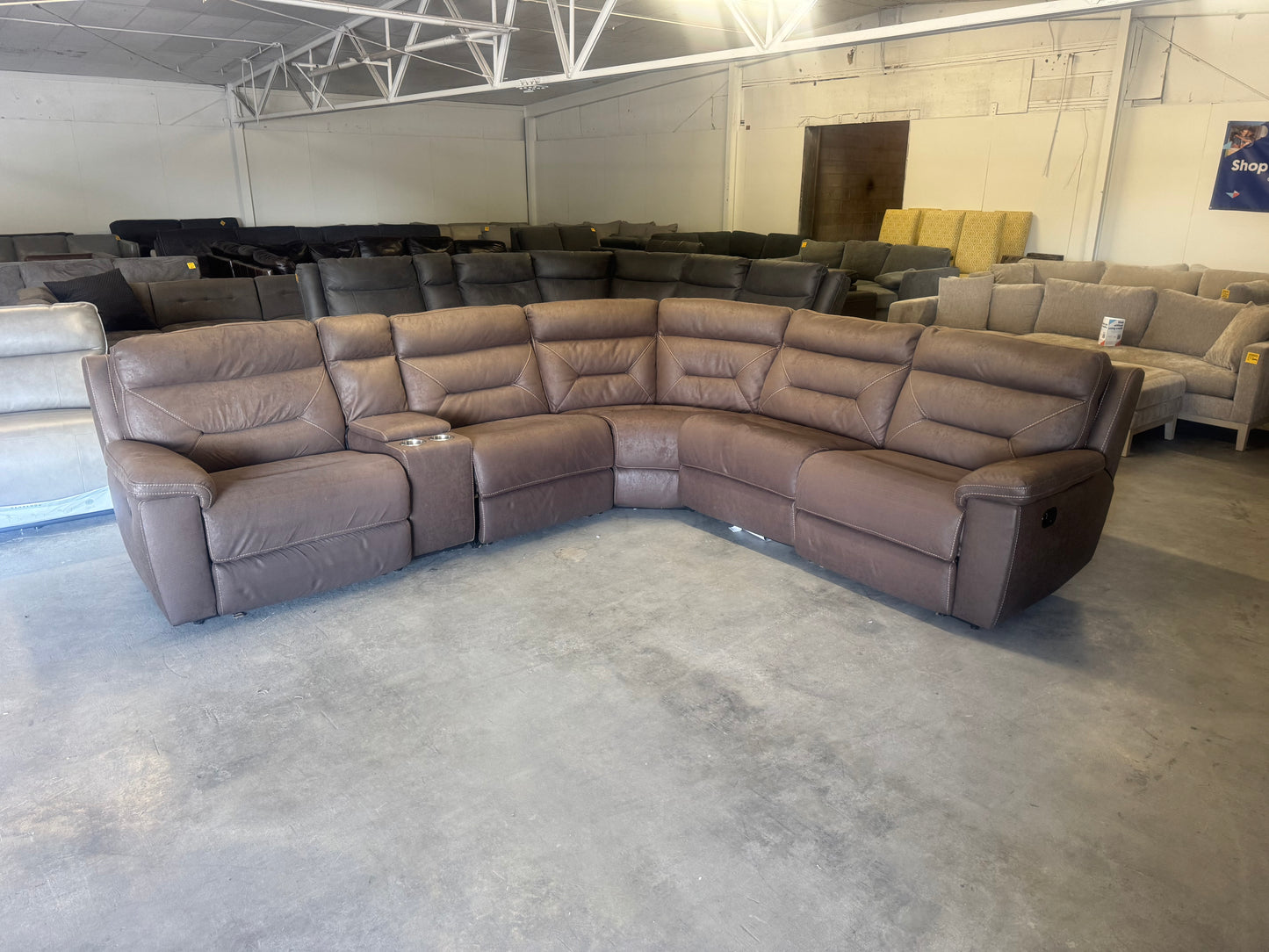 Brown Modular 6 Piece Microfiber Sectional Couch with 3 Manual Recliners
