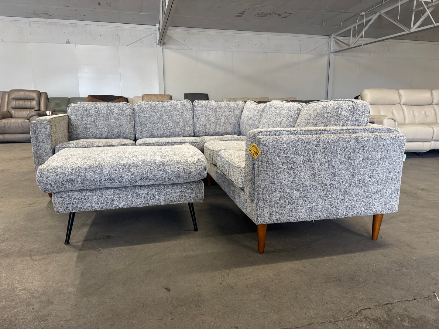 Gray Mid Century Modern Albany Park L Shape Sectional with Ottoman
