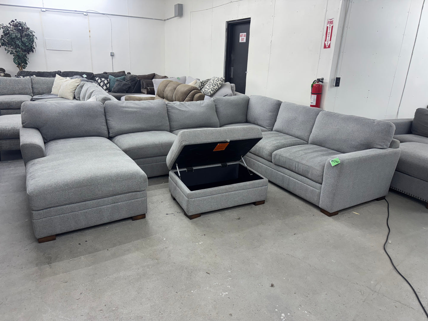 Gray U Shape Sectional Sofa with Storage Ottoman