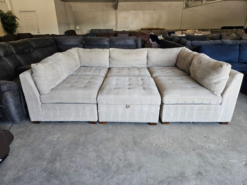 Light Gray 6-Piece Modular Sectional with Storage Ottoman