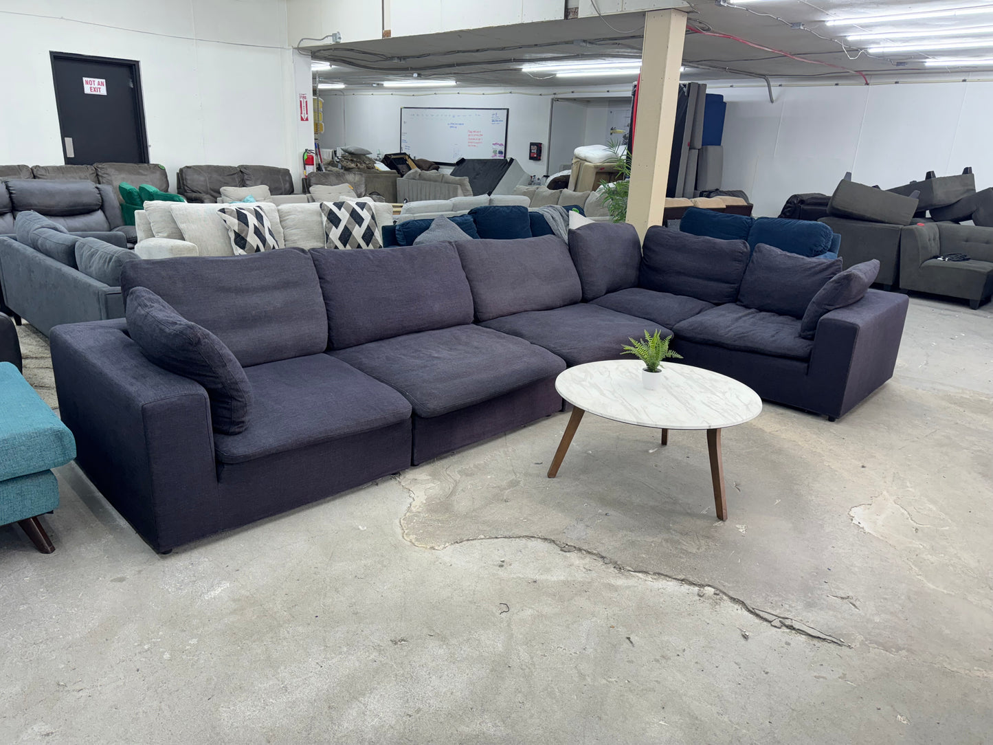 Gigantic Navy Blue Modular 5 Piece Cloud Sectional Couch