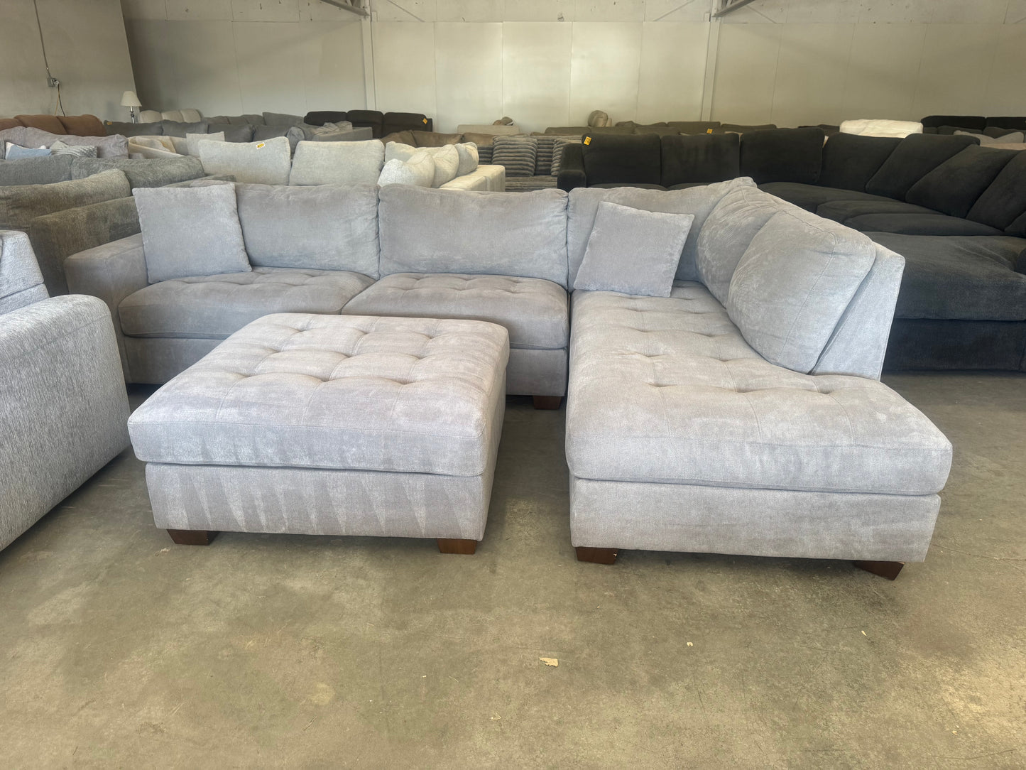 Gray L-Shaped Sectional with Ottoman
