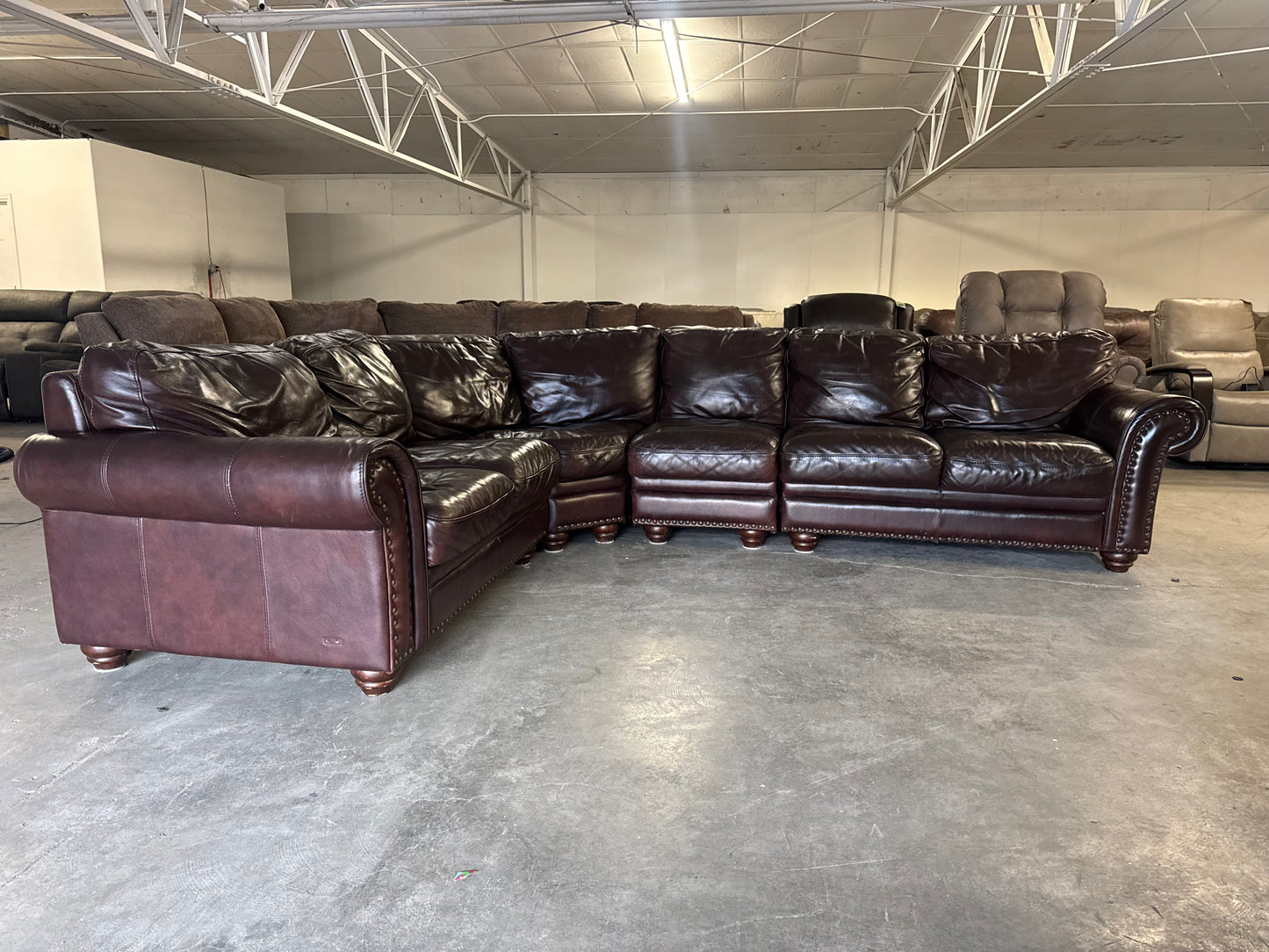 Brown Leather Modular L-Shaped Sofa (Reversible)