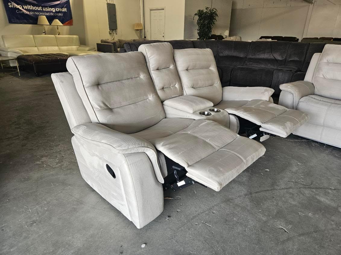 Gray Reclining Living Room Set – Power Sofa + Manual Loveseat