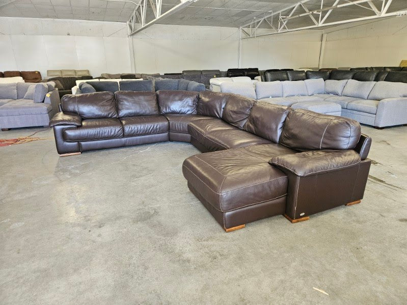 Cindy Crawford Home Brown Leather U-Shaped Sectional with Chaise