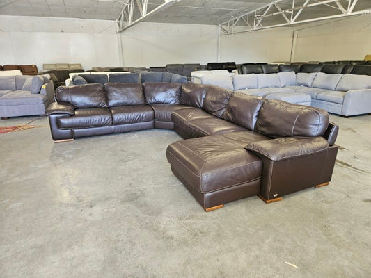 Cindy Crawford Home Brown Leather U-Shaped Sectional with Chaise