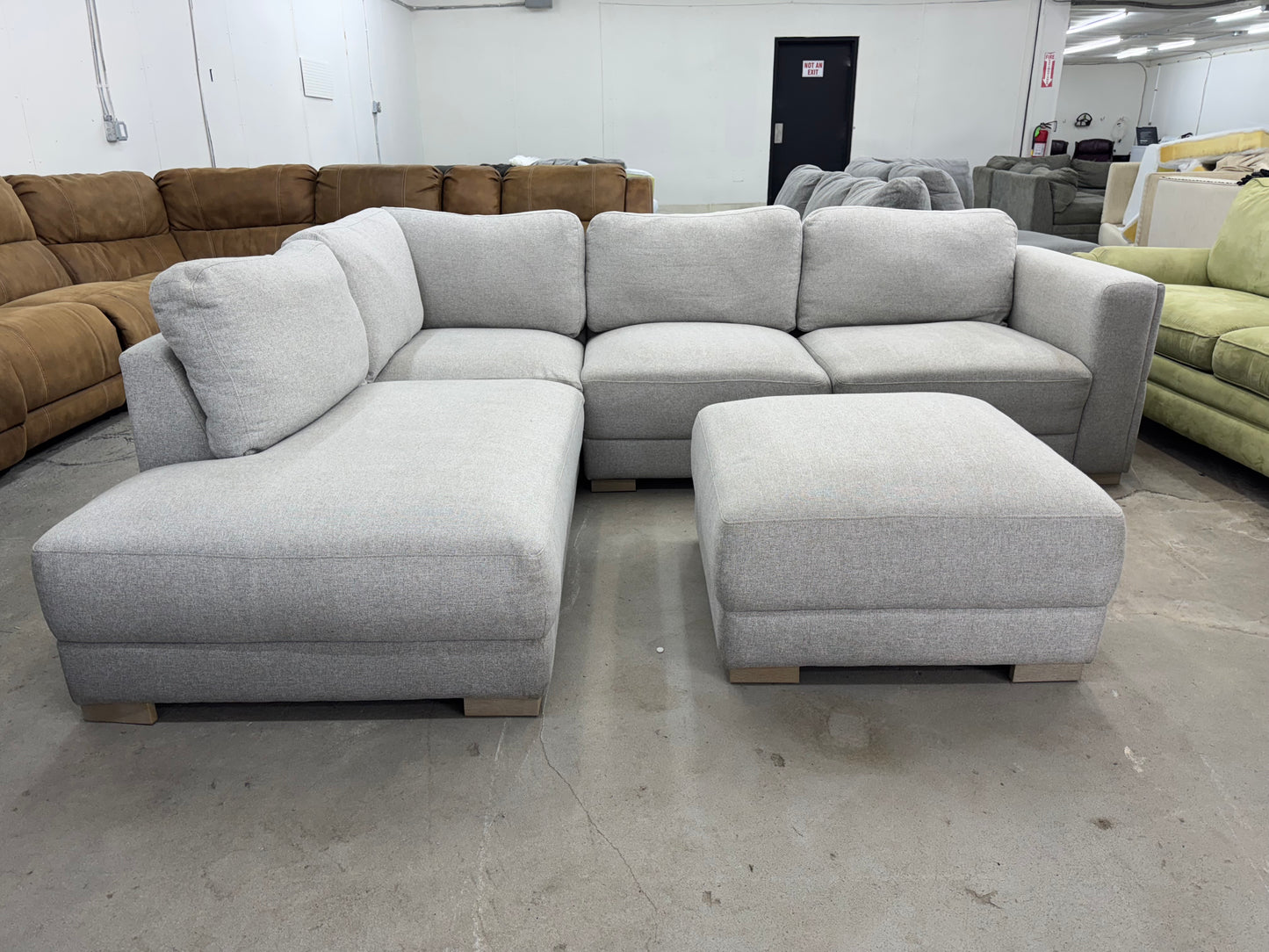 Off White L Shape Sectional Sofa with Ottoman