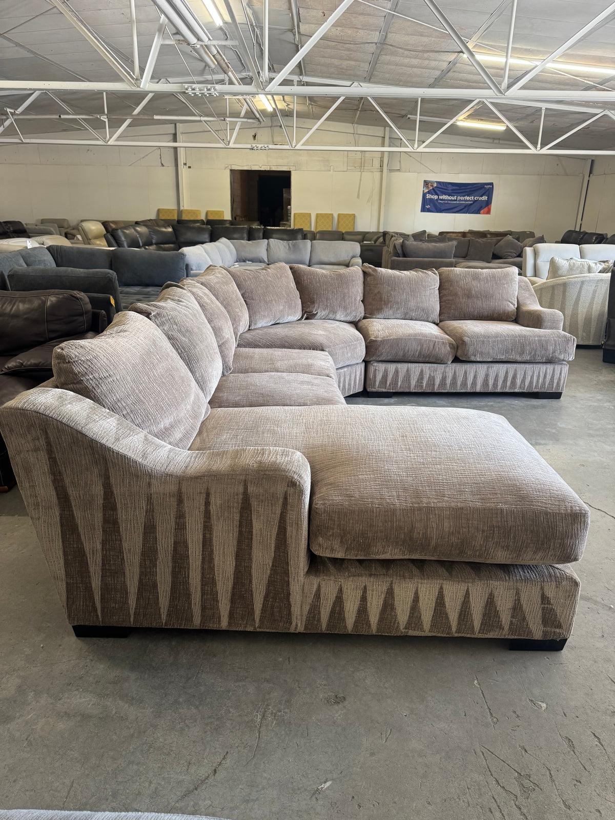Huge Taupe Down-Filled U-Shaped Sectional with Chaise