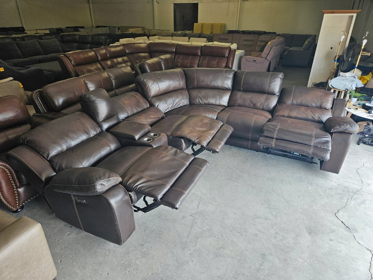 Brown Leather Reclining Sectional Sofa