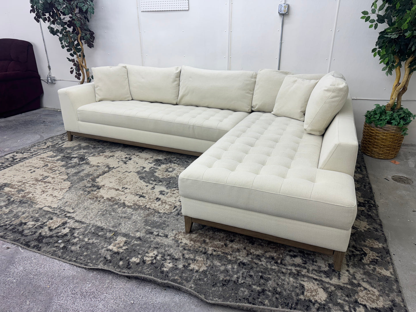 Beige Mid Century Modern Sectional with Chaise