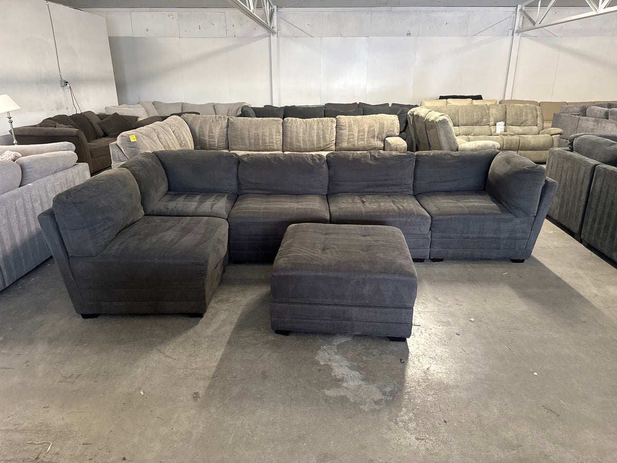 6 Piece Modular Charcoal Gray Sofa with Storage Ottoman