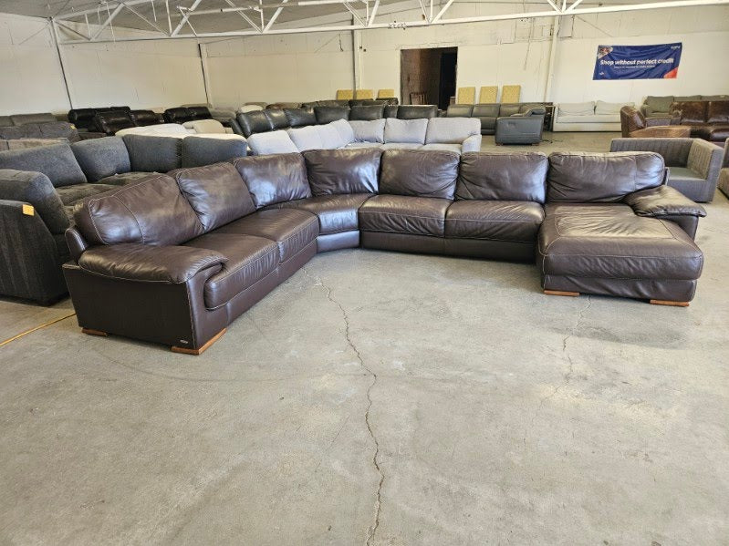 Cindy Crawford Home Brown Leather U-Shaped Sectional with Chaise