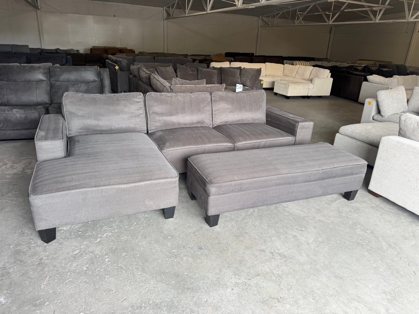 Charcoal Gray L-Shape Sectional with Chaise & Storage Ottoman