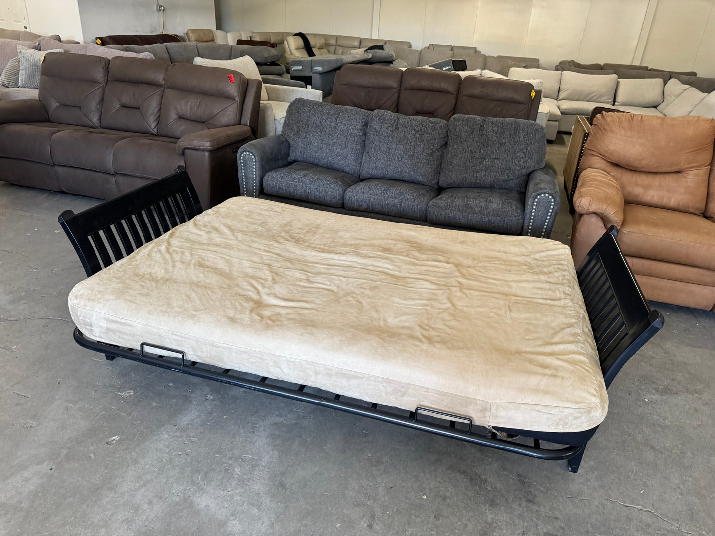 Beige Futon with Black Metal Frame