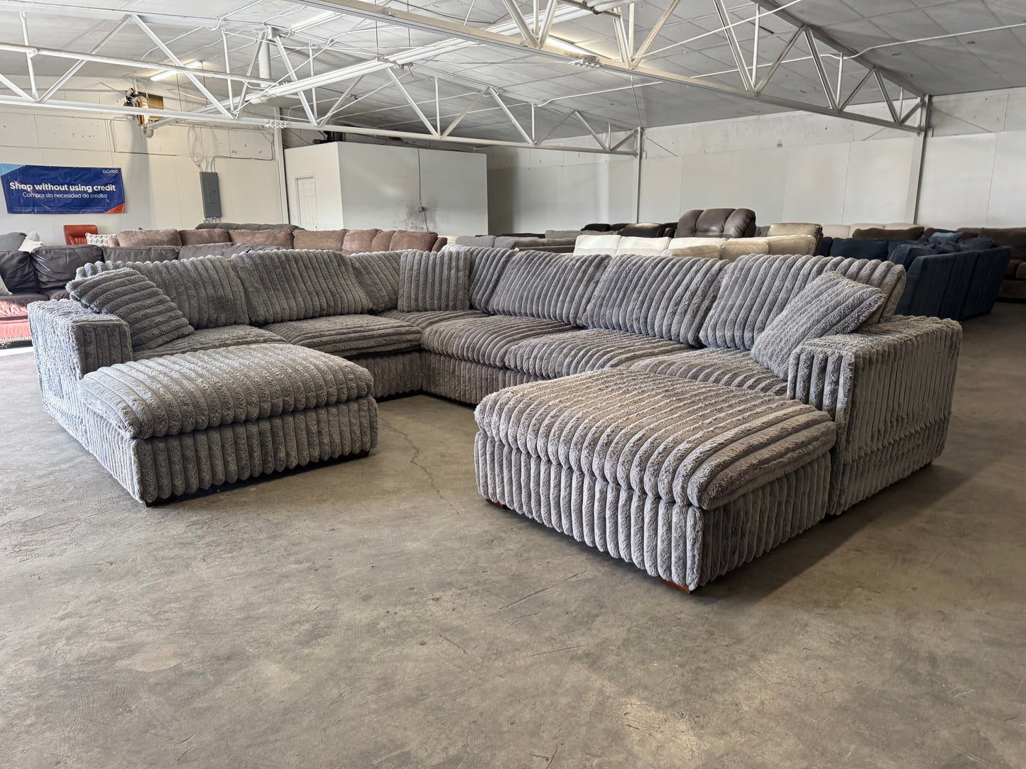 Plush Gray Corduroy 8-Piece Modular Cloud Sectional