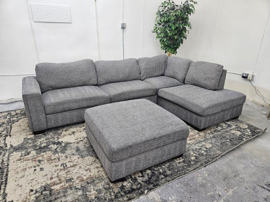 Gray L Shape Sectional with Ottoman