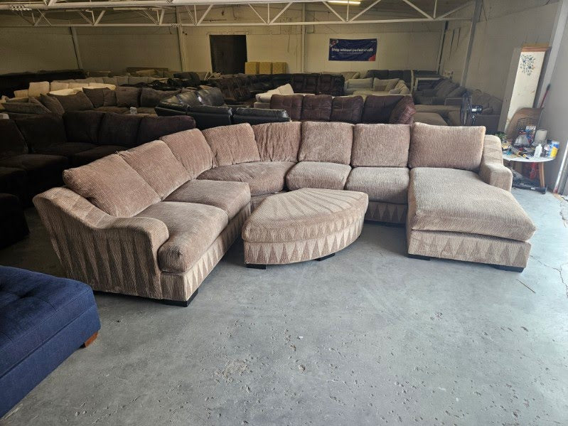 Huge Taupe Down-Filled U-Shaped Sectional with Ottoman m