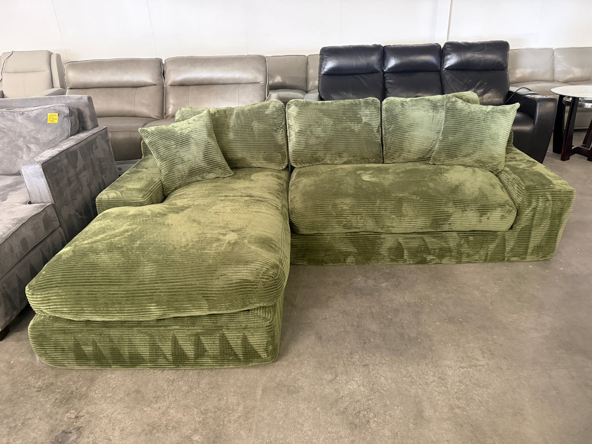 Green Plush Corduroy Boneless L-Shaped Sectional