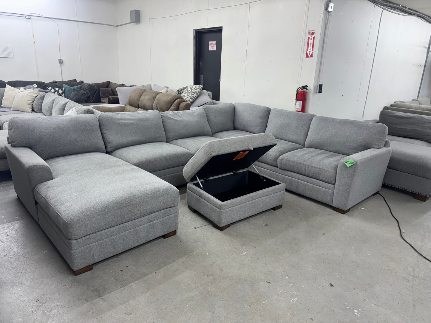 Gray U Shape Sectional Sofa with Storage Ottoman
