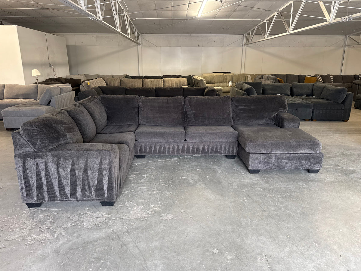 Charcoal Gray Fabric U-Shaped Sofa with Chaise Lounge