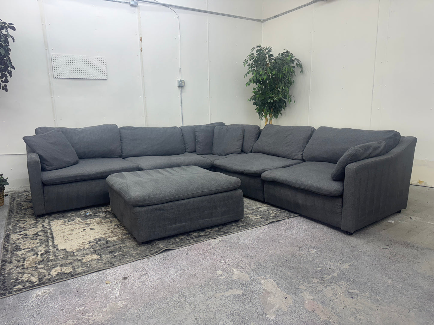 Gray 6-Piece Modular Cloud Sectional Couch with Ottoman