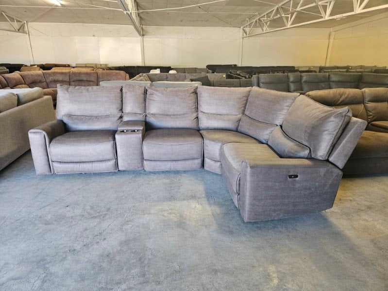 Charcoal Microfiber 5-Piece Modular Sectional with 3 Power Recliners