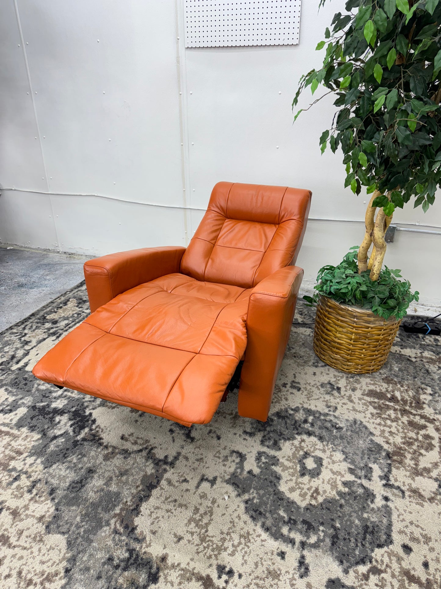 Scandinavian Designs Orange Leather Reclining Chair