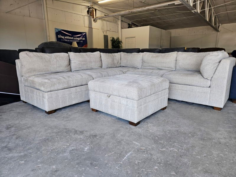 Light Gray 6-Piece Modular Sectional with Storage Ottoman