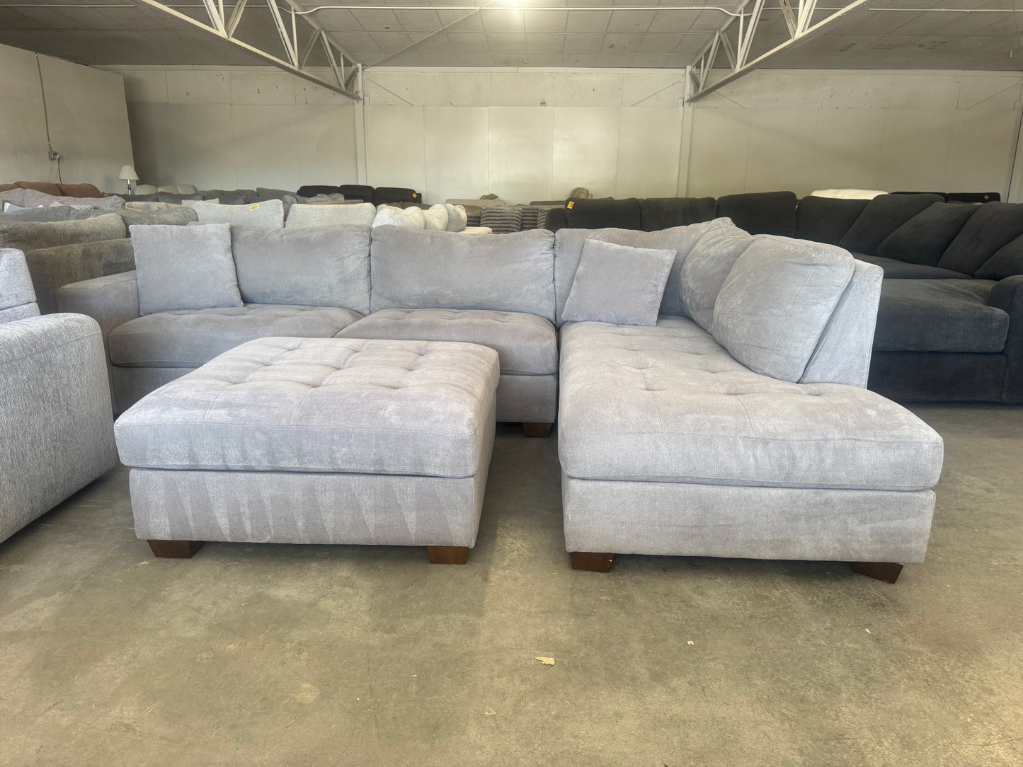 Gray L-Shaped Sectional with Ottoman