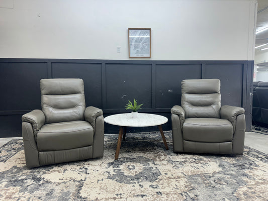 Cozy Taupe Leather Rocking Reclining Armchairs