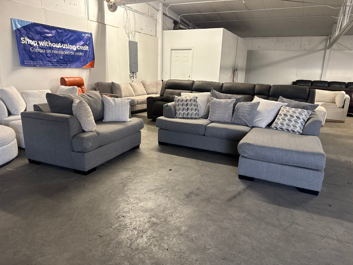Gray Fabric Sectional with Reversible Chaise + Large Chair Set