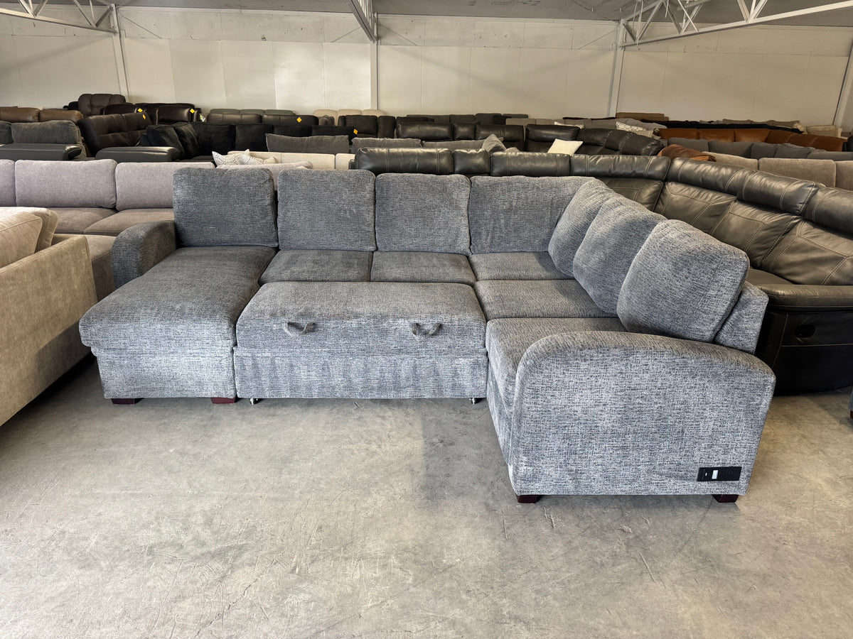 Gray U-Shape Sleeper Sectional with Storage Chaise