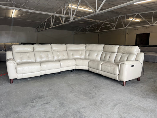 Cream Modular Leather Power Reclining Sectional with Power Headrests