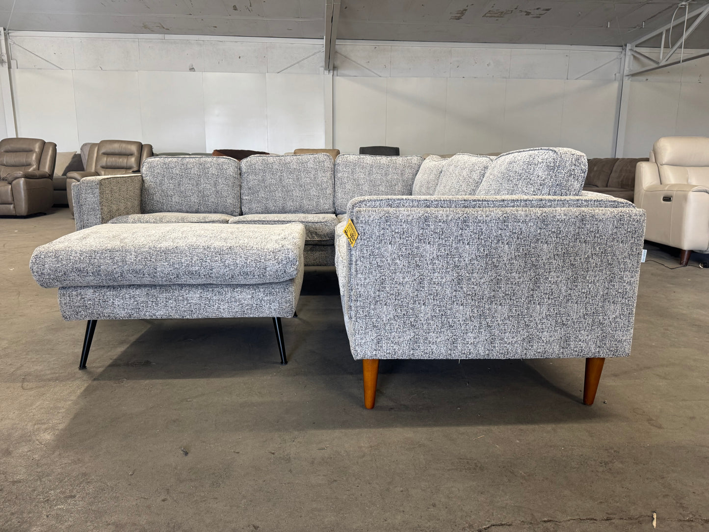 Gray Mid Century Modern Albany Park L Shape Sectional with Ottoman