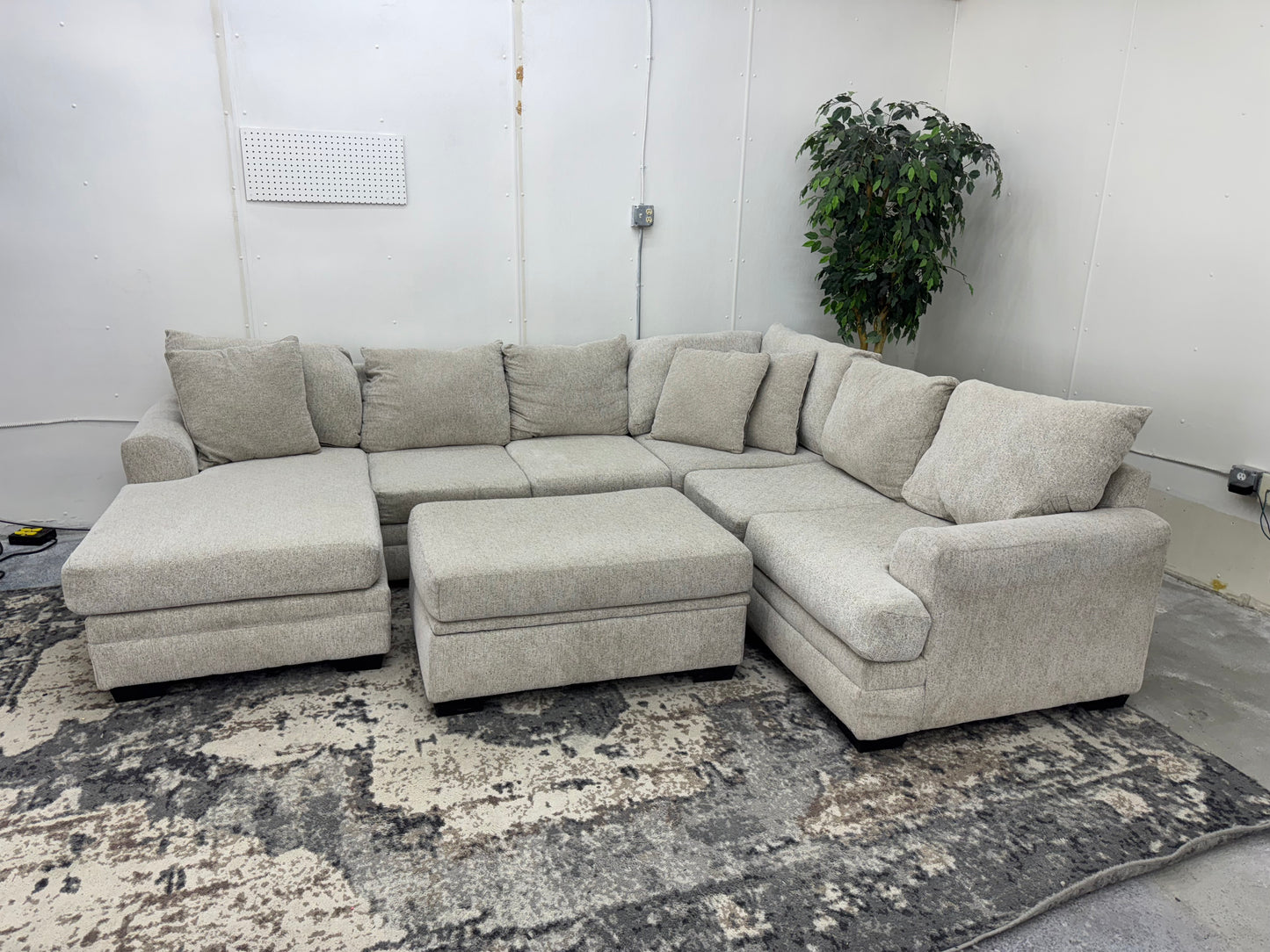 Beige U Shape Sectional Sofa with Storage Ottoman & Reversible Chaise