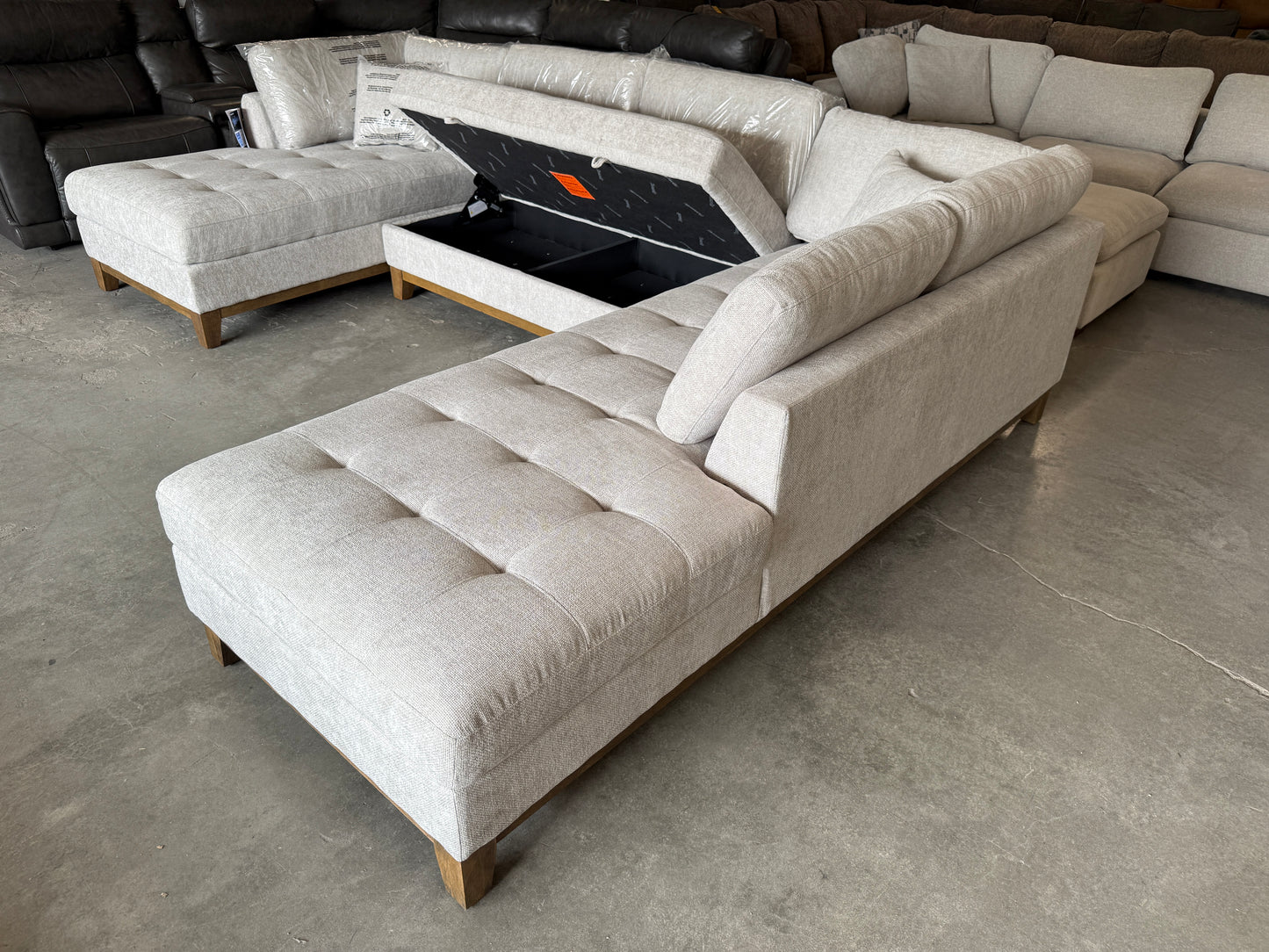 Brand New Gray Mid Century Modern U-Shaped Sectional with Dual Chaise Lounges
