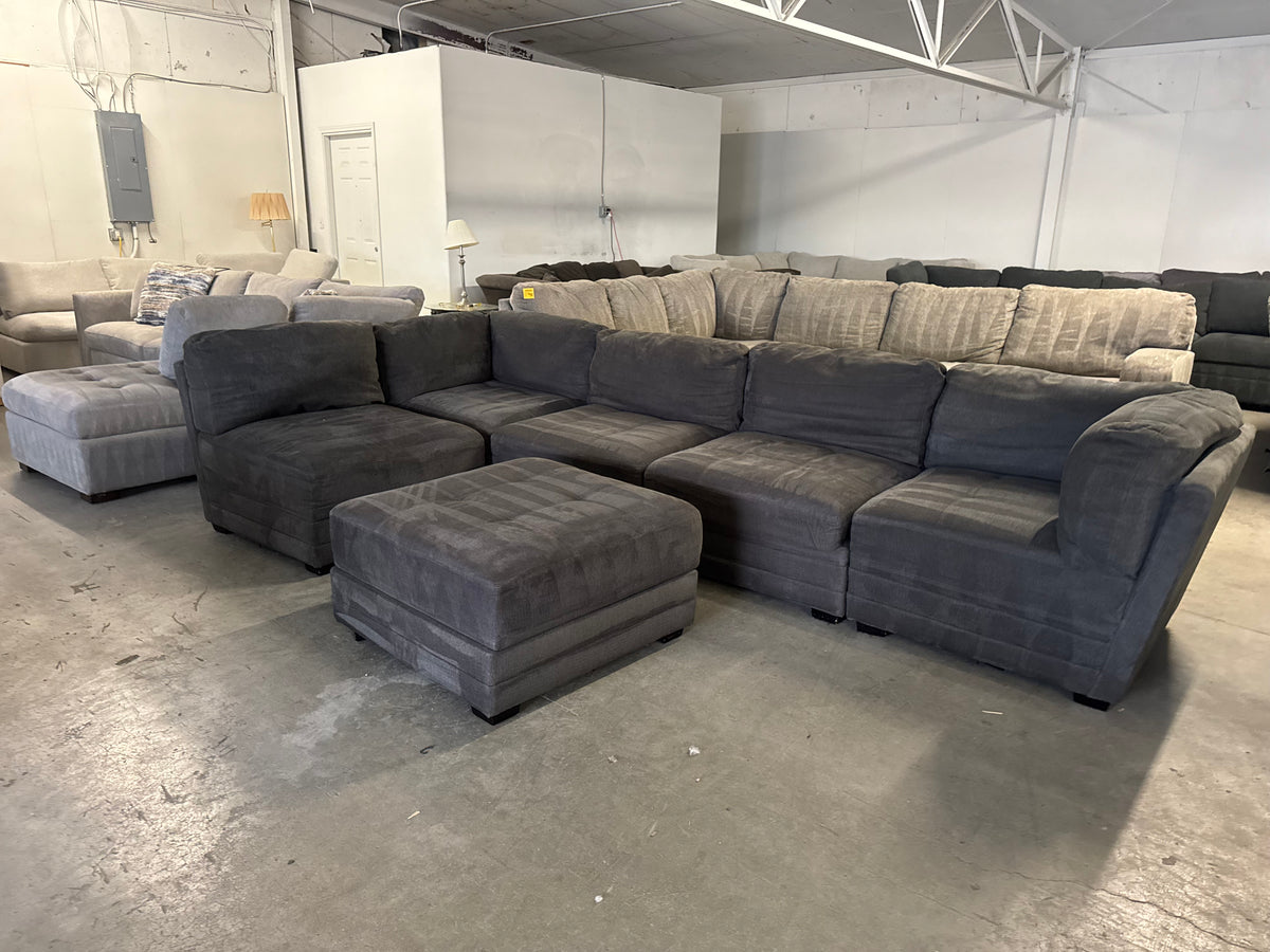6 Piece Modular Charcoal Gray Sofa with Storage Ottoman