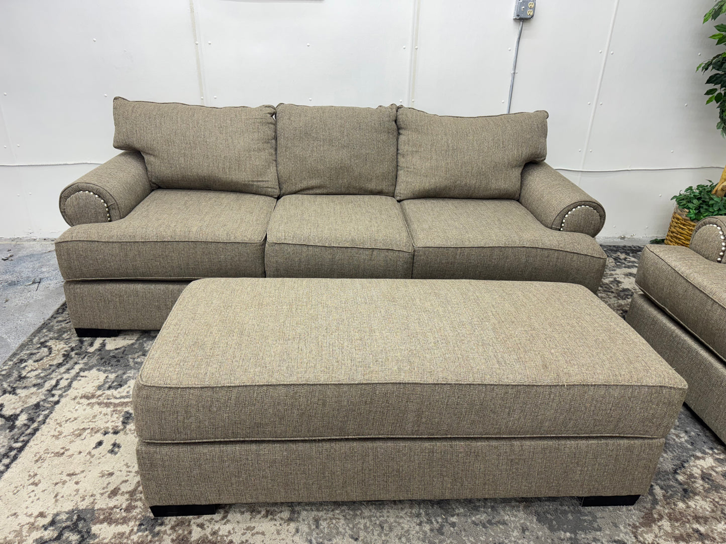 Brown Sofa & Loveseat w/ Ornate Trim