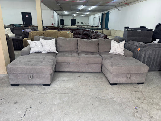Gray Sleeper Sectional with Dual Storage Chaises