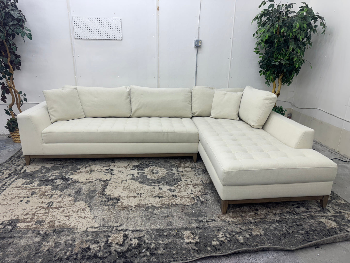 Beige Mid Century Modern Sectional with Chaise