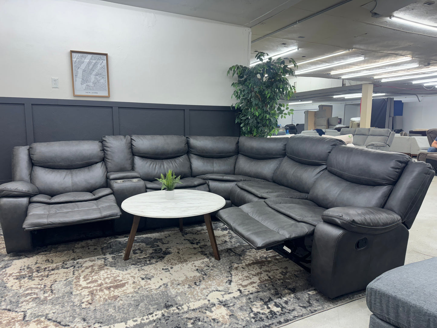 Gorgeous Charcoal Gray Sectional Couch with 2 Recliners