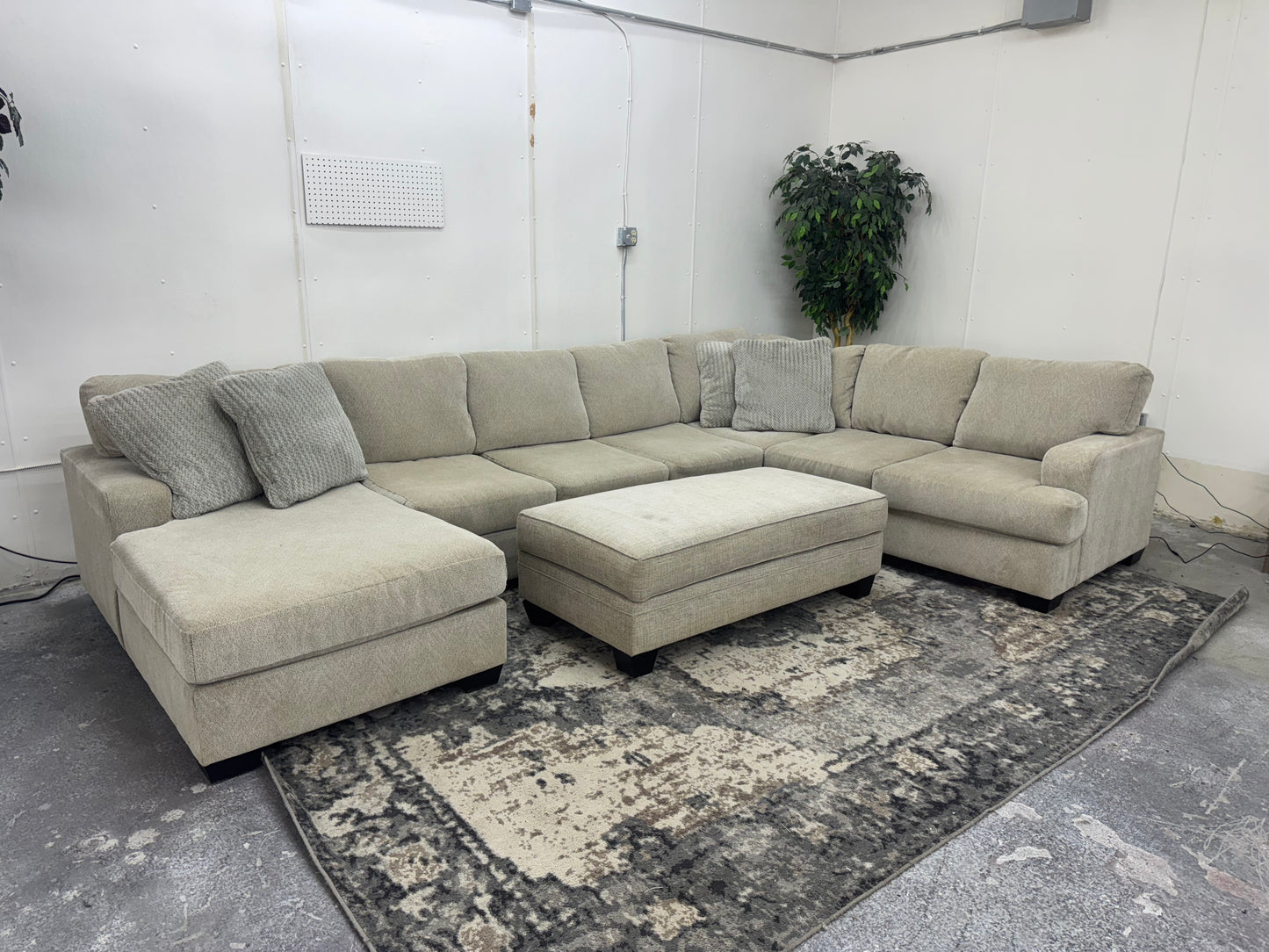 Huge Beige U-Shape Sectional with Ottoman