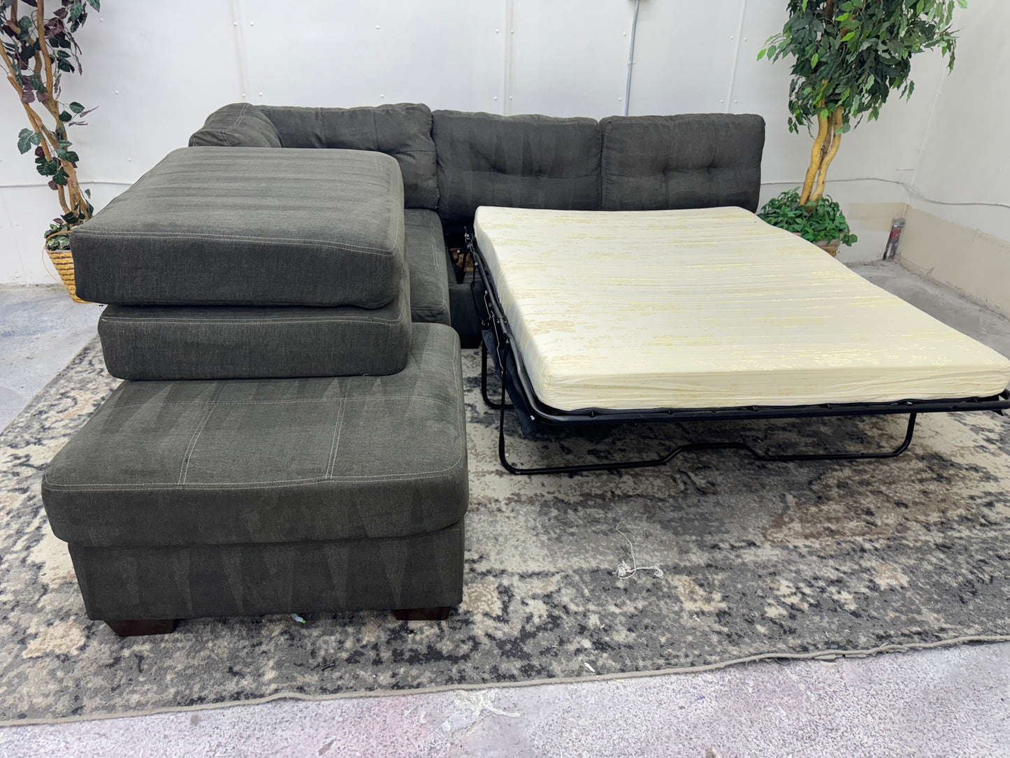 Sage Gray L Shape Sleeper Sectional with Ottoman