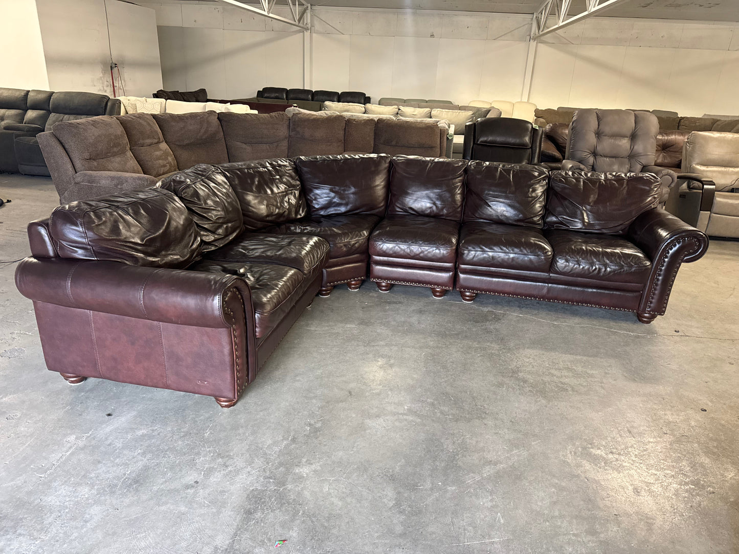 Brown Leather Modular L-Shaped Sofa (Reversible)