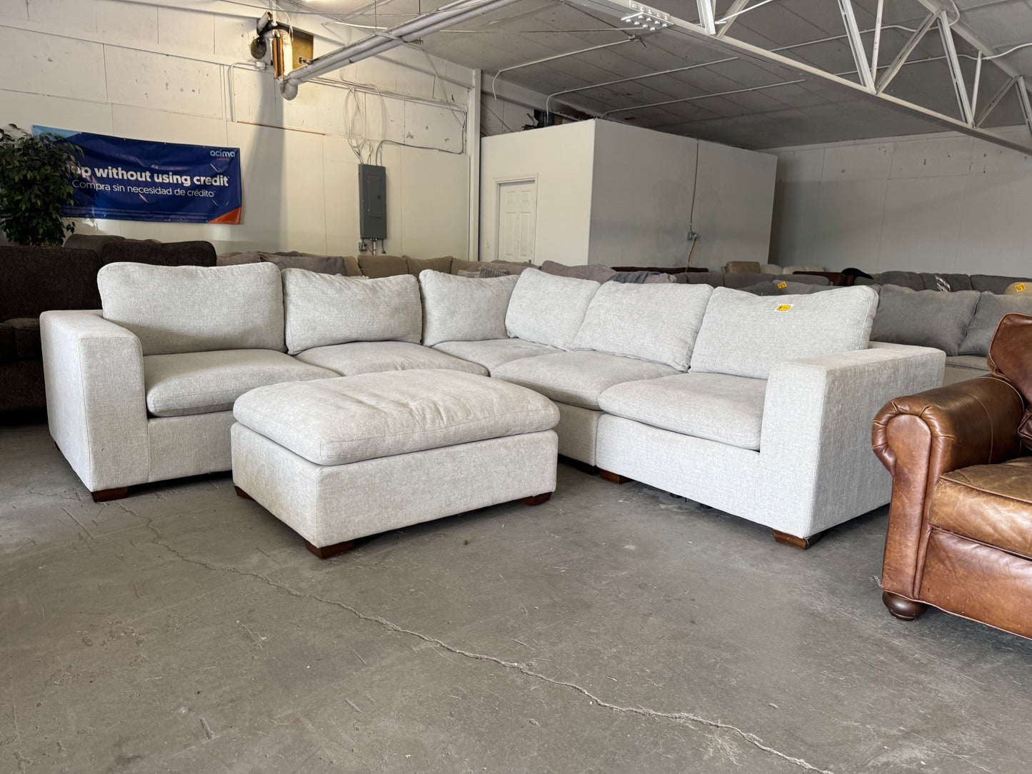 Light Gray Modular Cloud Sectional with Ottoman